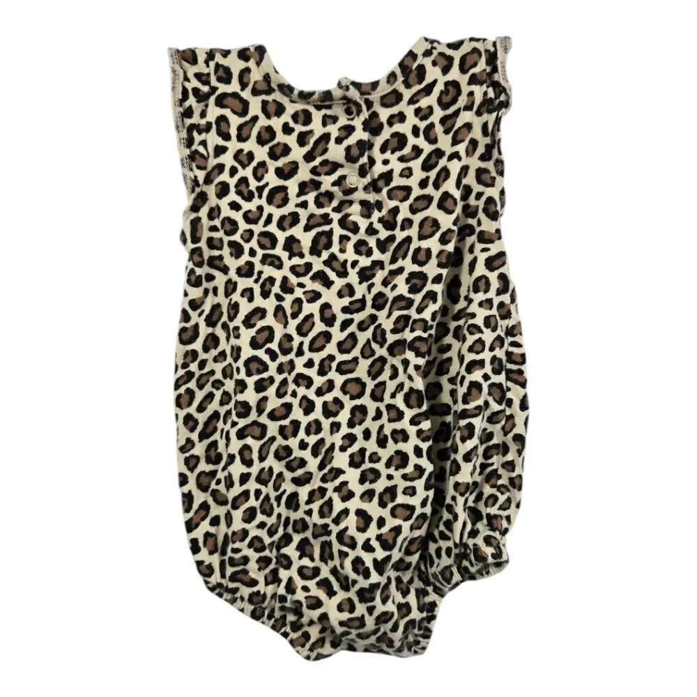 Old Navy Baby Girl 3/6M Ruffle Infant Onesie Leopard Print Snap 1pc Bodysuit
